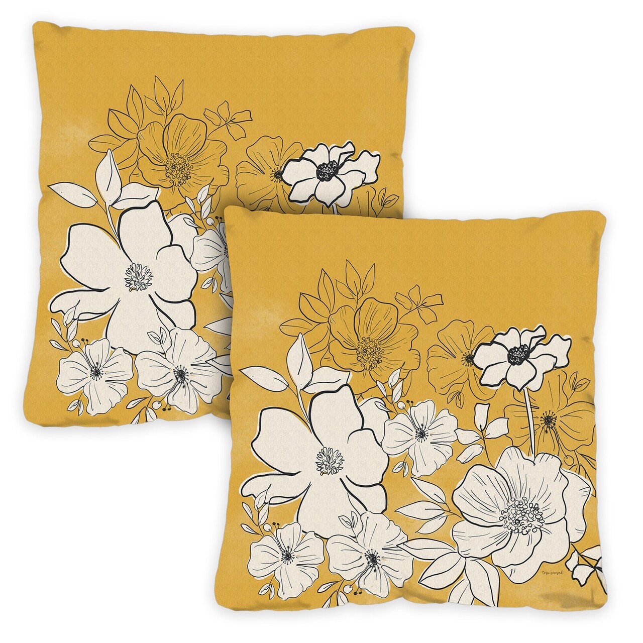 Yellow Modern Flowers Decorative Spring Indoor/Outdoor Pillow Cover (set of 2)